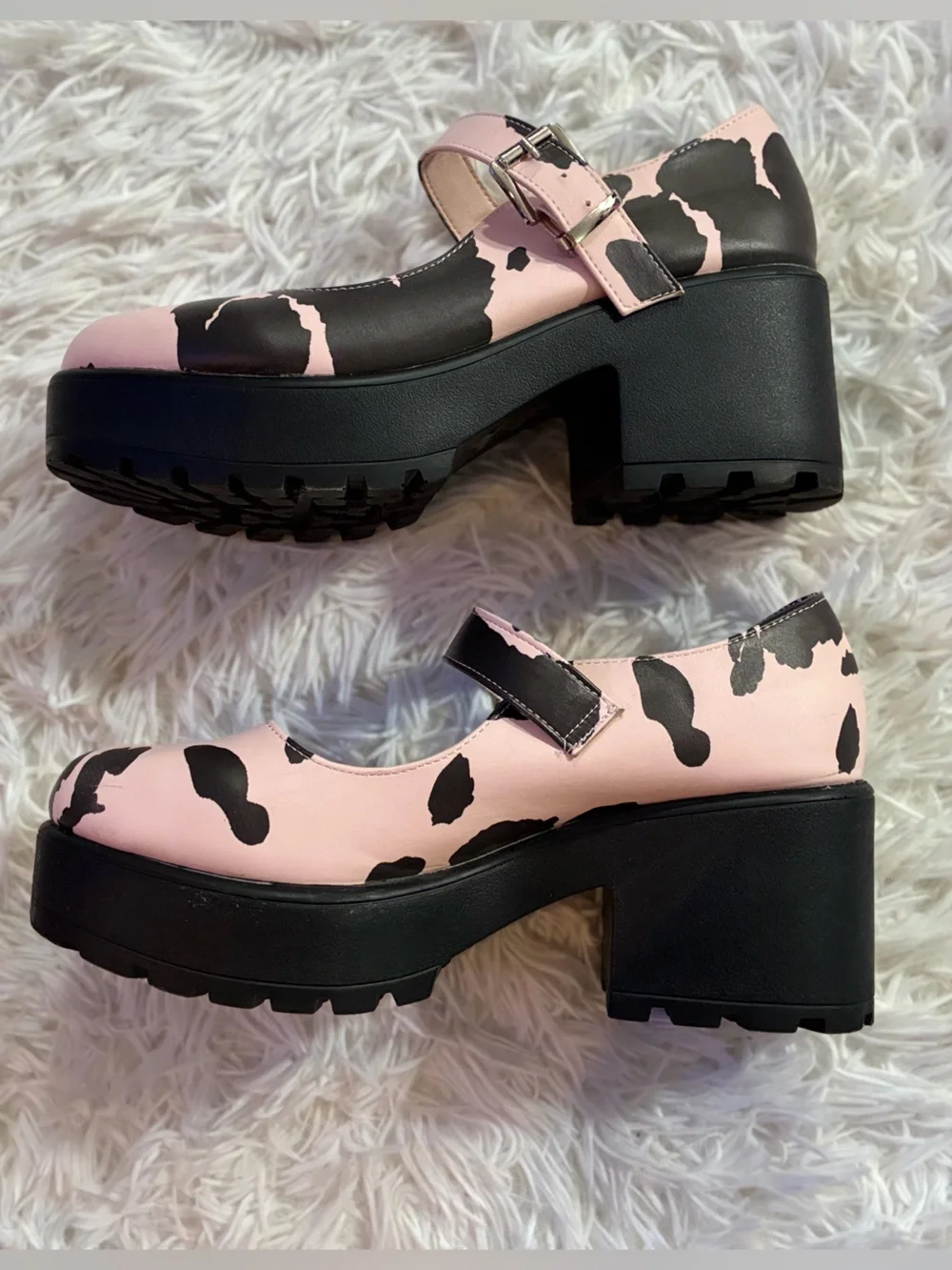 Dolls Kill Koi Harajuku Lolita Cow Kawaii Print Platform Chunky Heel Mary Jane 6